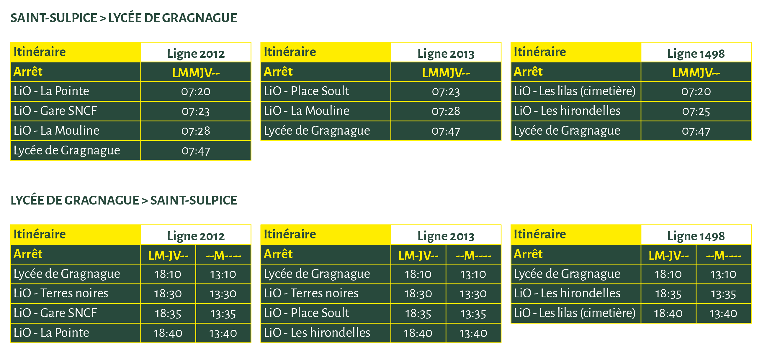 Horaires lycée bus