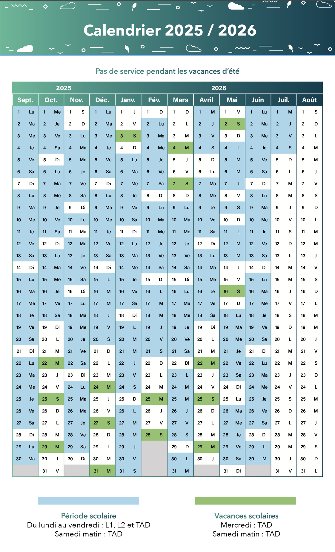 Calendrier 2025/2026