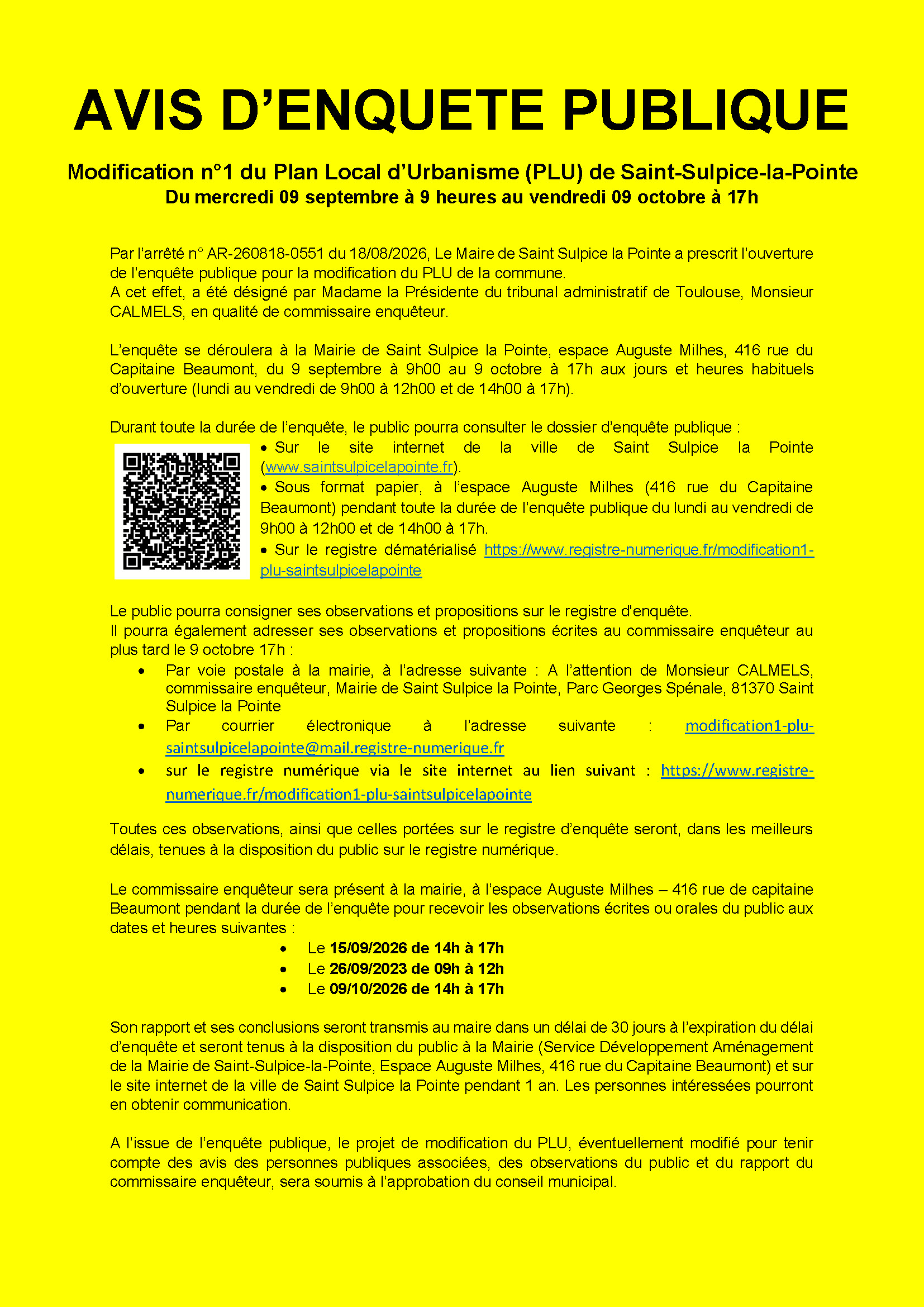 Avis d'enquête publique